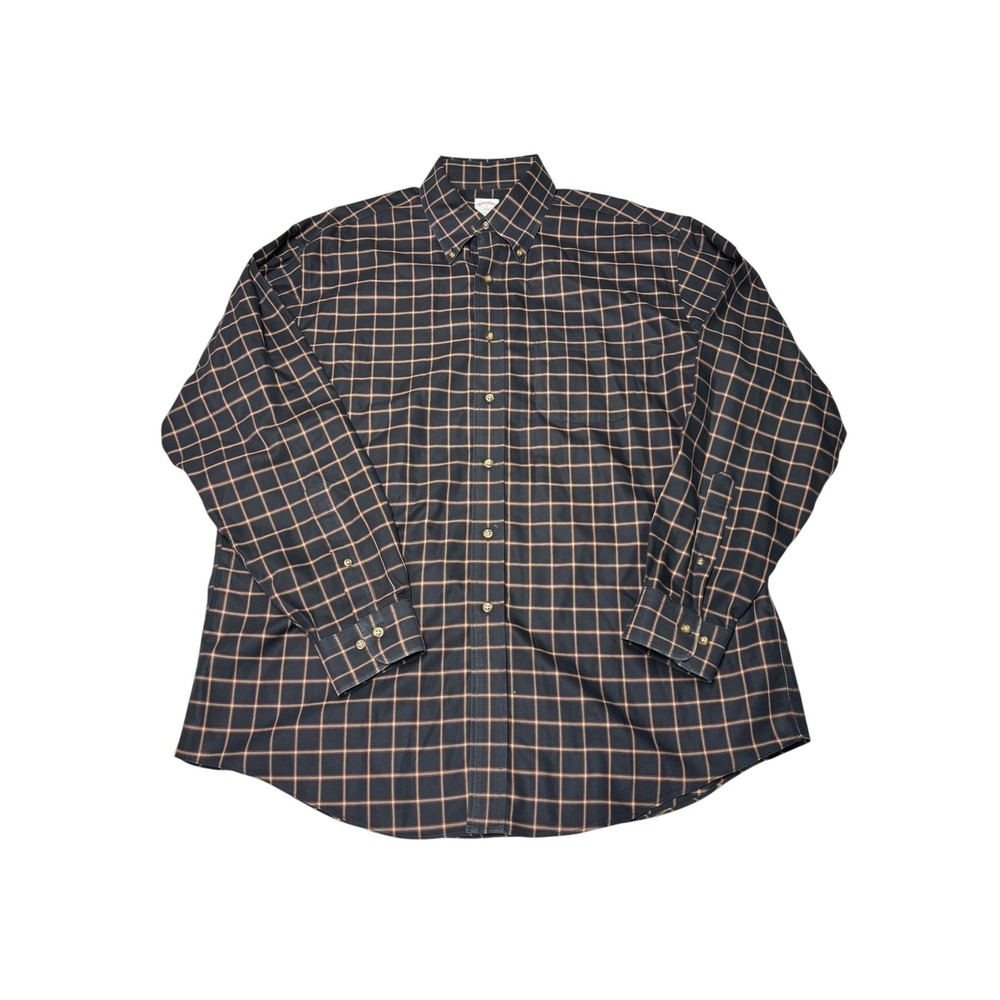 Brooks Brothers 346 Mens Large Non Iron Cotton Windowpane Button Down Shirt Navy